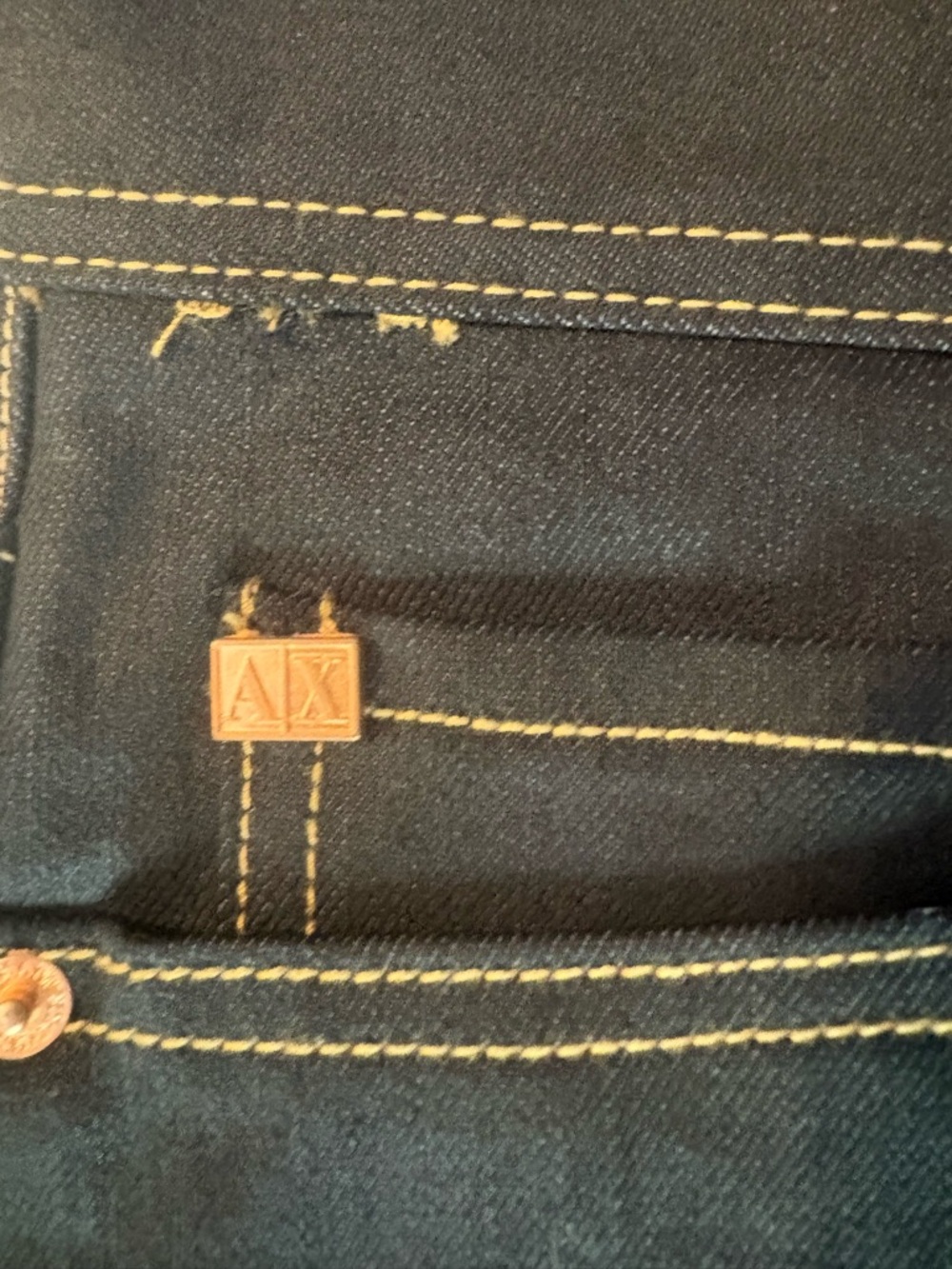 Armani Exchange Dark Blue Jeans with Brown Leather Patch - Picture 5 of 6